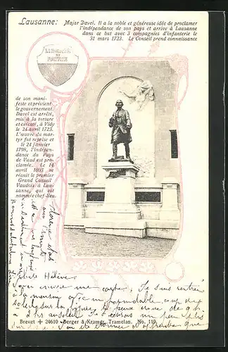 AK Lausanne, Denkmal von Major Davel