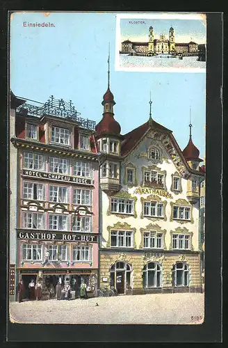 AK Einsiedeln, Kloster, Hotel du Chapeau Rouge, Rathaus