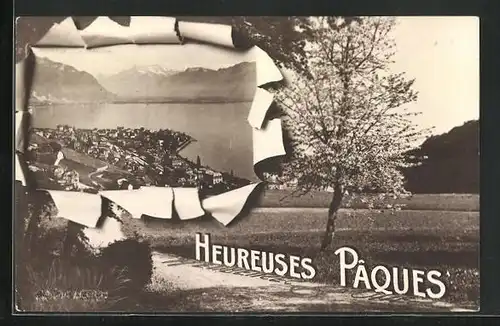 AK Montreux, Vue Generale, Heureuses Paques