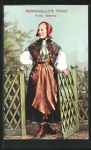 AK Trieste, Frau in Tracht, Serravallo`s China-Wein mit Eisen, Medikament