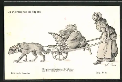 AK La Marchande de fagots, Frau mit Hundegespann