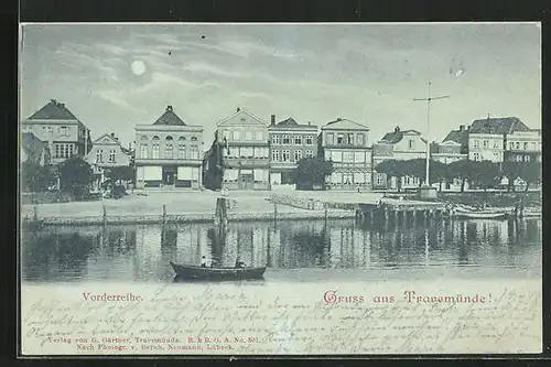 Mondschein-AK Travemünde, Blick vom Wasser auf die Vorderreihe