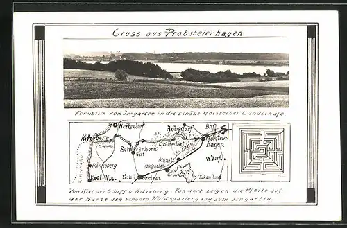 AK Probsteierhagen /Holstein, Fernblick vom Irrgarten in die Landschaft
