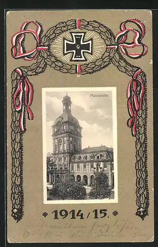 AK Mannheim, Gebäude der Innenstadt mit Turm