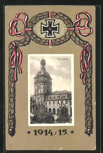 AK Mannheim, Gebäude der Innenstadt mit Turm