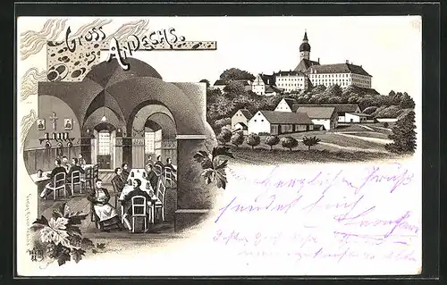 Lithographie Andechs, Kloster, Innenansicht