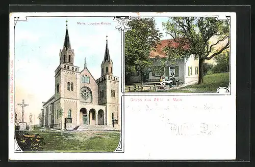 AK Zeil a. Main, Maria Lourdes-Kirche, Gasthaus