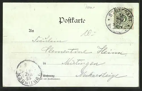 Lithographie Stuttgart, Blick über die Stadt, Eberhards-Gruppe