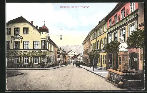 AK Murnau, Hauptstrasse am Gasthaus von Josef Schwaiger