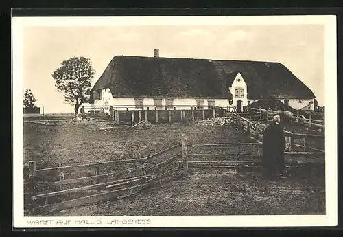 AK Hallig Langeness, Werft mit älterer Frau