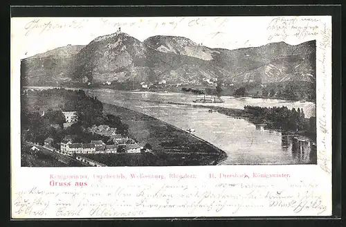 AK Königswinter, Teilansicht mit Drachenfels, Wolkenburg u. Rhöndorf