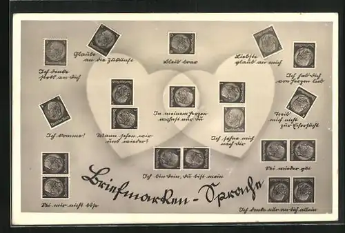 AK Briefmarkensprache, Ich komme, Sei wieder gut, Sei mir nicht böse