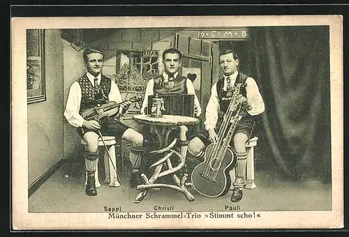 AK Münchner Schrammel-Trio Stimmt scho!, Seppl, Christl & Pauli, Trachtenkapelle