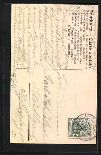 Lithographie Knabe auf Schlitten