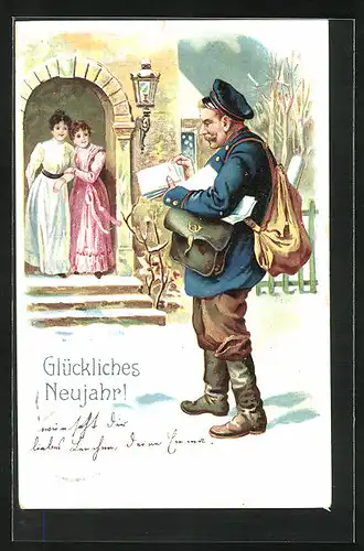 Lithographie Postbote mit Briefen für die Damen