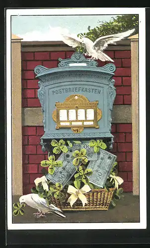AK Briefkasten mit Brieftauben