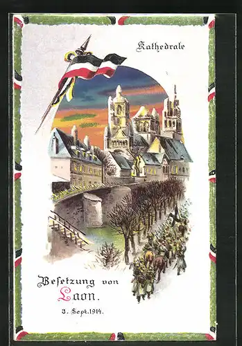 AK Besetzung von Laon 1914, Halt gegen das Licht: Abendrot