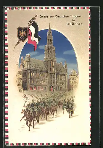 AK Einzug der Deutschen Truppen in Brüssel, Halt gegen das Licht: Beleuchtete Fenster