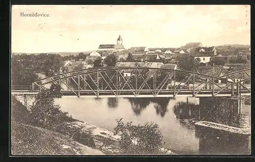 AK Horazdovice, Teilansicht mit Brücke