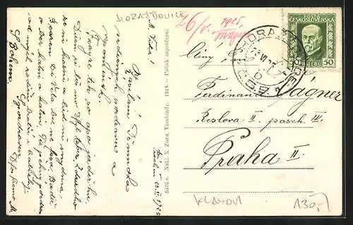 AK Horazdovice, Teilansicht mit Brücke