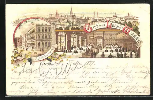 Lithographie Wiesbaden, Gasthaus Loesch`s Weinstuben, Spiegelgasse 4