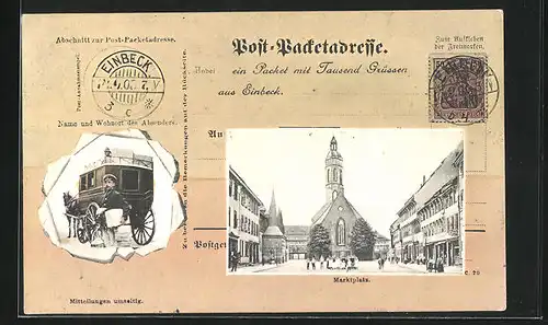 AK Einbeck, Marktplatz, Postbote und -kutsche