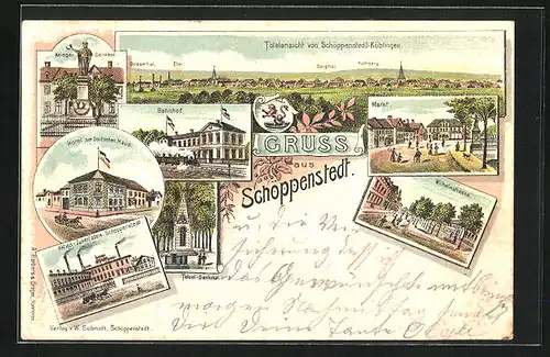 Lithographie Schöppenstedt, Hotel zum Deutschen Haus, Aktien Zuckerfabrik, Wilhelmstrasse