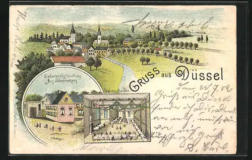 Lithographie Düssel, Gasthaus und Handlung A. Johenneken, Saal mi Piano