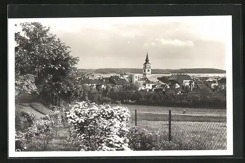 AK Dobruska, Ortsansicht mit Kirche