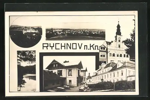 AK Rychnov n. Kn., Ortsansicht, Strassenpartie, Blick zur Kirche