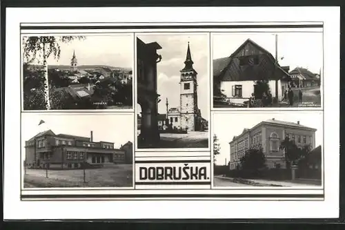 AK Dobruska, Blick zur Kirche, Strassenpartie, Ortsansicht