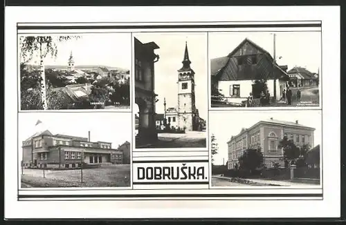 AK Dobruska, Blick zur Kirche, Strassenpartie, Ortsansicht