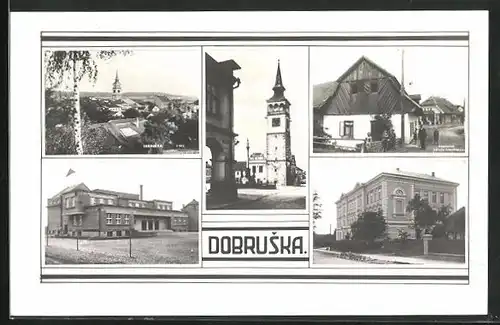 AK Dobruska, Blick zur Kirche, Ortsansicht, Strassenpartie