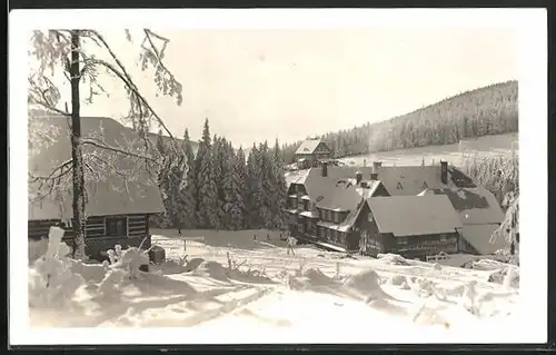 AK Sattel / Adlergebirge, Ortspartie im Winter