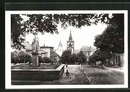 AK Vimperk / Sumava, Strassenpartie, Blick zur Kirche