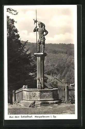 AK Mespelbrunn i. Sp., Partie im Schlosshof mit Brunnen