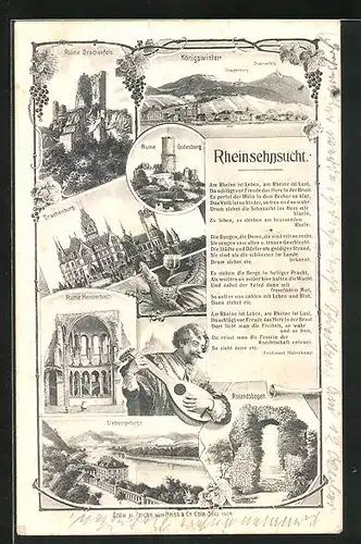 AK Königswinter, Ruine Drachenfels, Drachenburg, Ruine Heisterbach, Siebengebirge und Ortsansicht