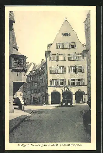 AK Stuttgart, Strassenpartie in der Altstadt