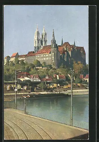 AK Meissen, Königliche Albrechtsburg und Dom von der Elbe aus gesehen