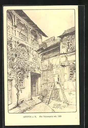 AK Wimpfen a. N., Alte Holzveranda erbaut 1589