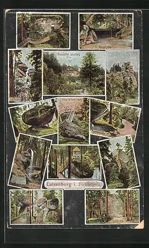 AK Luisenburg / Fichtelgeb., Restauration Luisenburg, Klingergrotte, Haberstein, Napoleonshut, Staub-Wasserfall