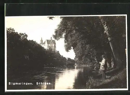 AK Sigmaringen, Blick zum Schloss, Flusspartie