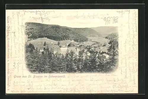 AK St. Blasien / Schwarzwald, Ortsansicht aus der Vogelschau