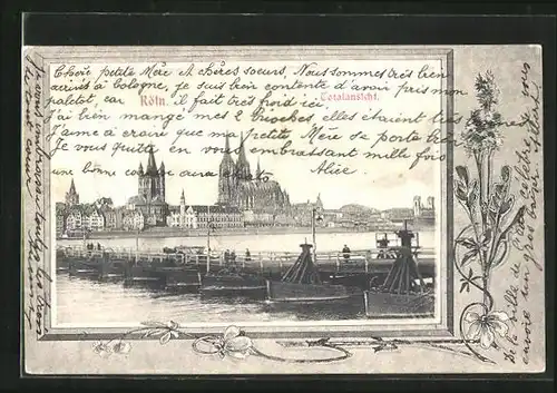 AK Köln, Rheinpartie mit Blick zum Dom