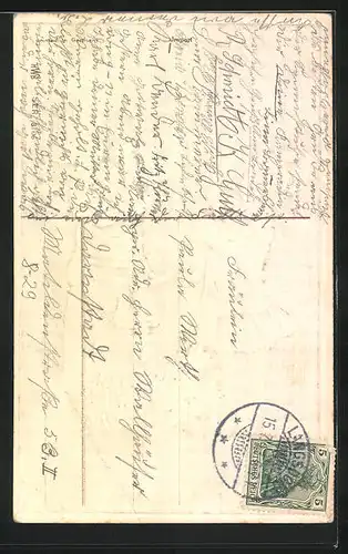 Präge-AK Schmied überreicht einem Mädchen einen Blumenkranz