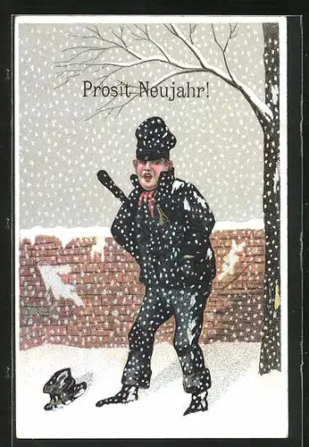AK Prosit Neujahr!, Mann friert im Schneesturm