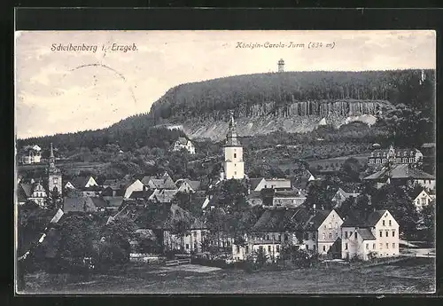 AK Scheibenberg / Erzgebirge, Gesamtansicht mit Königin-Carola-Turm