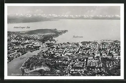 AK Konstanz / Bodensee, Totale mit Rheinausfluss