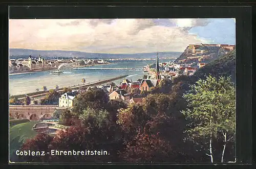AK Coblenz, Totalansicht mit Ehrenbreitstein