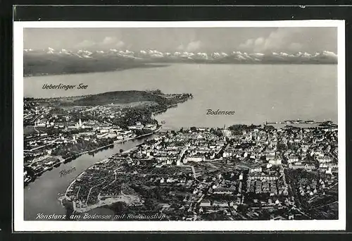 AK Konstanz / Bodensee, Totale mit Rheinausfluss